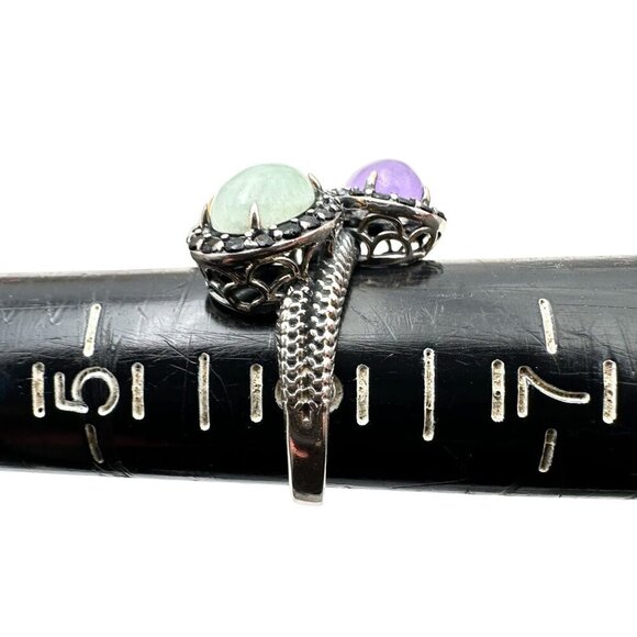 Jade of Yesteryear Womens Ring Sterling Silver Green Purple Yellow Jade Size 6 - Picture 3 of 4